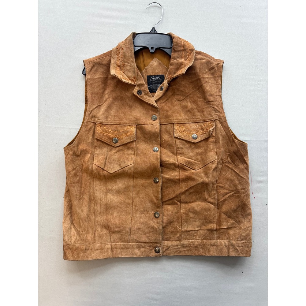 Asaro Collection Tan Brown Genuine Leather Suede Western Embroidered Vest Mens M